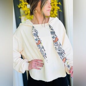 DAVI & DANI Cream Hoodie with Patterned Scarf Drawstrings